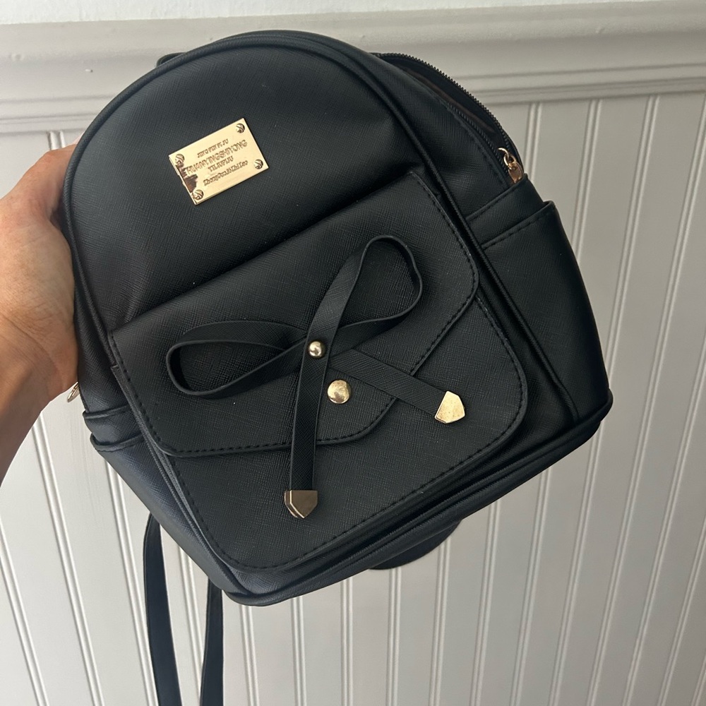 Black Mini Backpack with Bow Accent - Picture 9 of 9